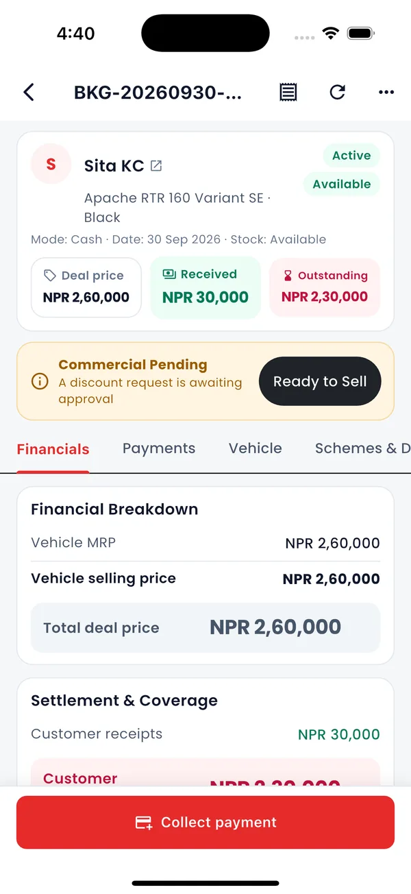 Booking deal centre in the app