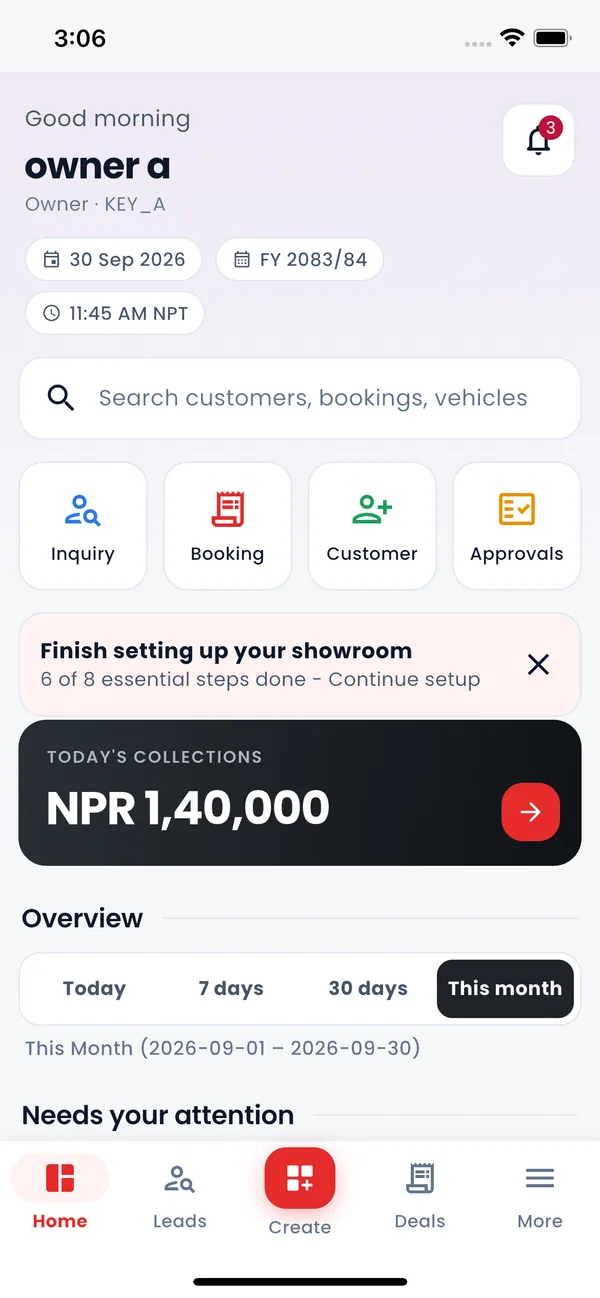 MotoCore Bike app home screen with today's collections