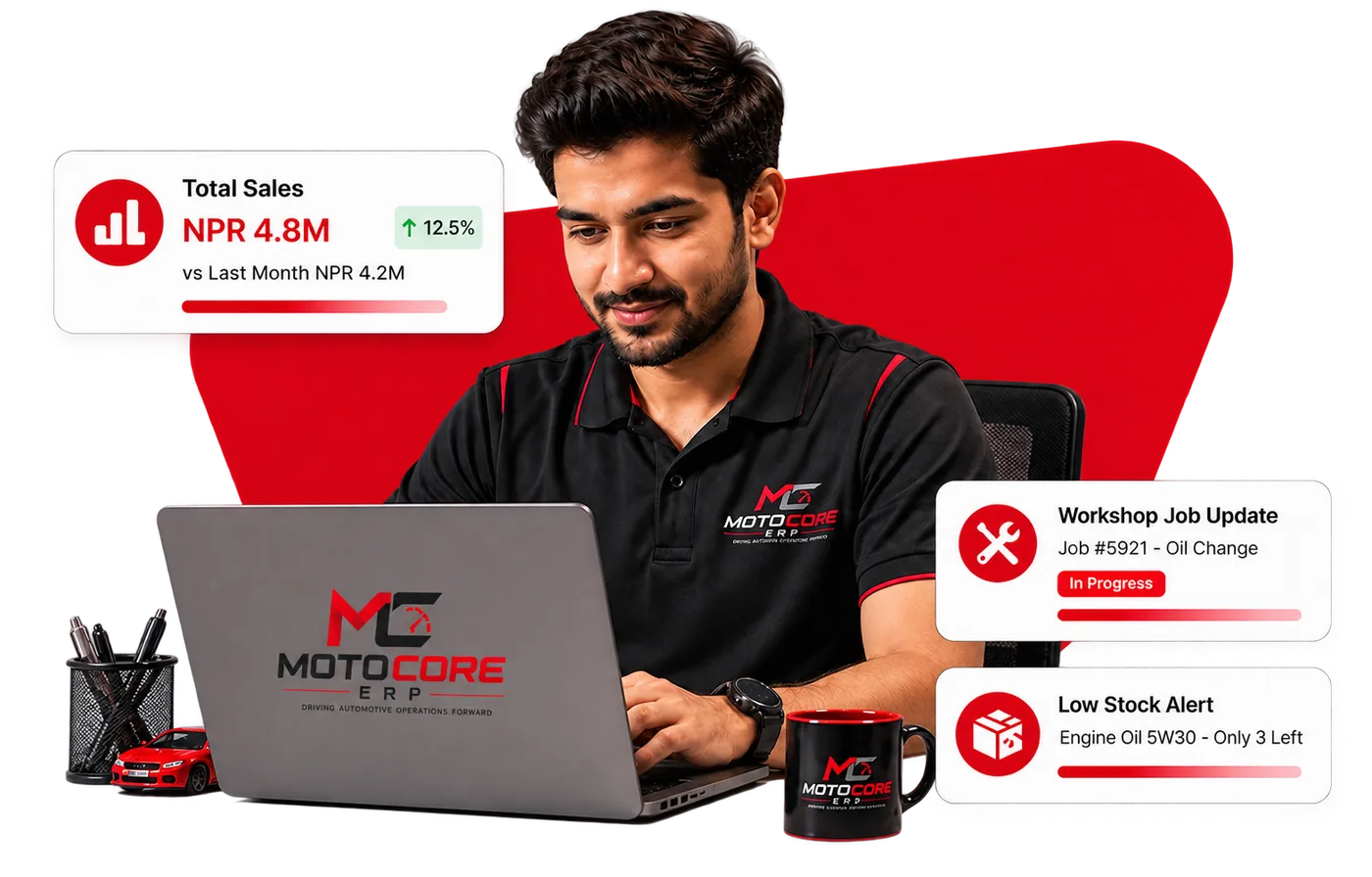 MotoCore ERP dashboard for automotive dealerships and workshops